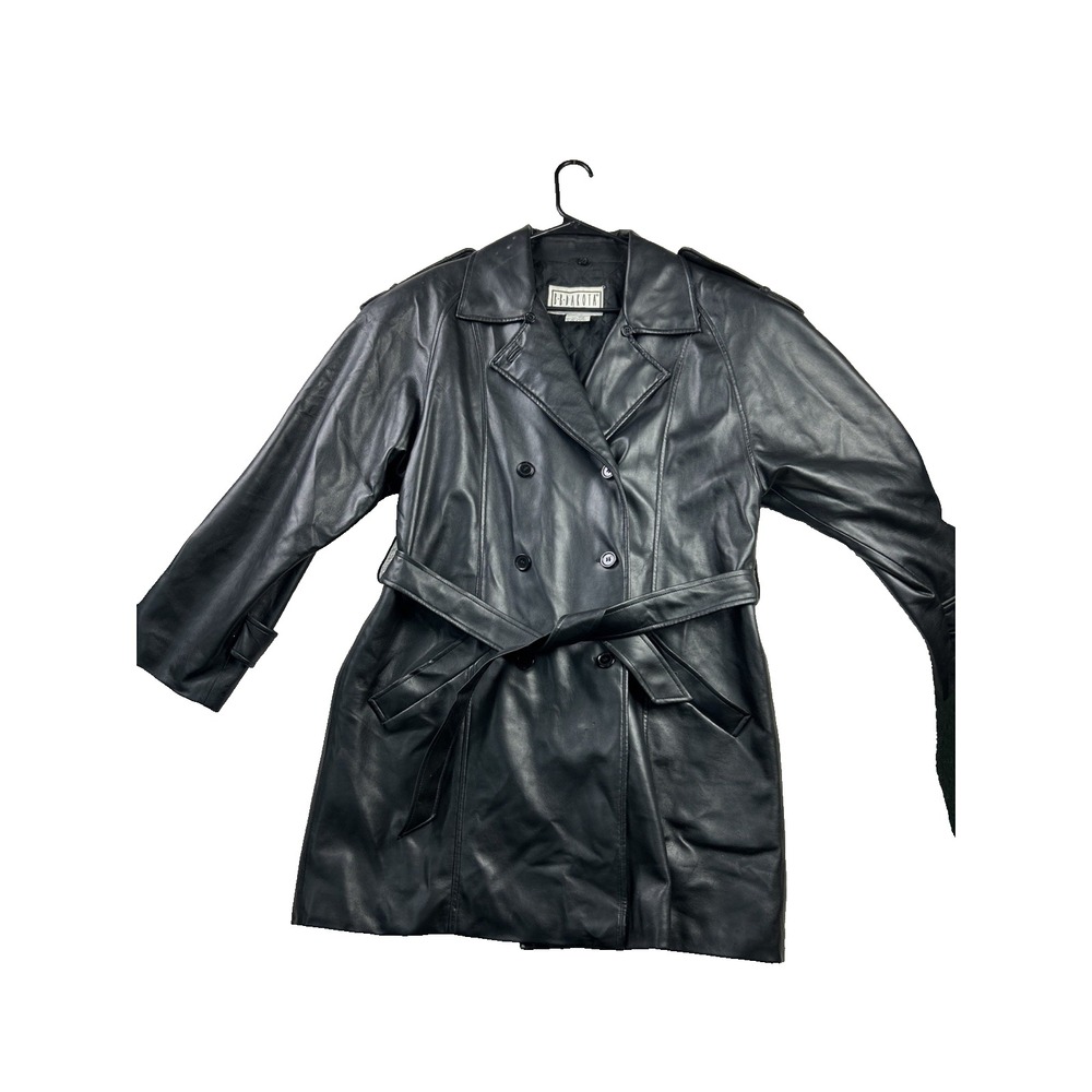 BB Dakota Faux Leather Trench Coat M Black Belted Y2K Dark Feminine Womens